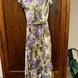 WHBM Floral Wrap Dress in Purple and Green